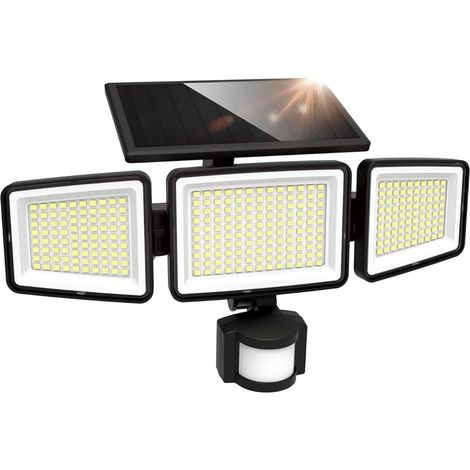 Lampe Solaire Extérieure, 302 LED, 1500 lm, Imperméable, Détecteur de Mouvement, Projecteur 3 Têtes, Angle d’éclairage large 270°, 3 Modes d’éclairage, Luminaire Extérieur pour Jardin (1/5)