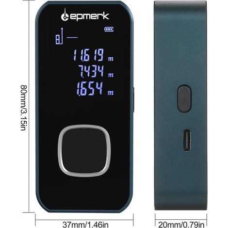 Lepmerk 196ft / 60m mini laser distance measuring tool range with LCD backlight, electronic angle sensor area, volume and circumference (1/5)