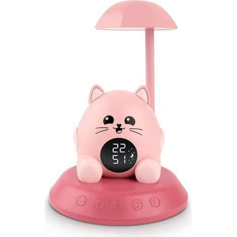 Réveil Enfant Veilleuse Chat, Réveil Lumineux et Éducatif Jour Nuit, Mélodies, Intensité Réglable, Veilleuse Musicale et Lampe de Chevet pour Fille et Garçon. - SLKIDSCAT (1/5)