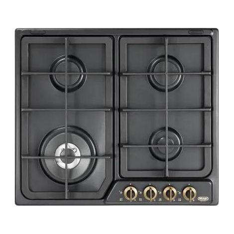 Delonghi – Table de cuisson à gaz encastrable 4 feux – Brûleur triple flamme ultra-rapide – Grilles en fonte – 60 cm – Acier inoxydable émaillé anthracite