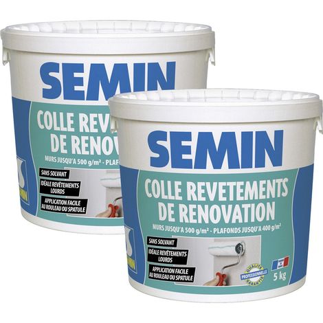Semin – Lot de 2 colles pour revêtements lourds en pâte – Prête à l'emploi – Seau de 5 kg – Application au rouleau et spatule