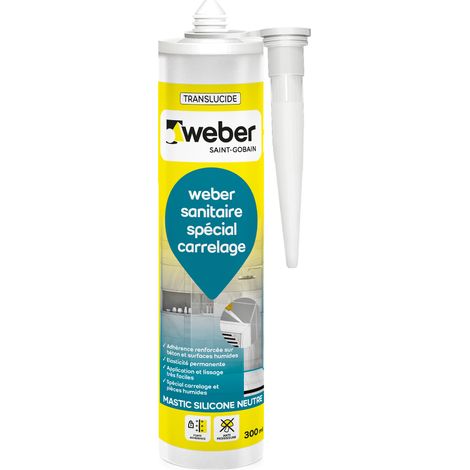 Weber Saint-Gobain Mastic, Silicone, Translucide, Salle de Bain, Cuisine, Carrelage, Béton, Bois, Anti-Moisissures, Joint sanitaire étanche, Forte adhérence, weberseal sanitaire, 300ML