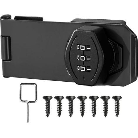 3 pouces Loquet Porte avec Serrure a Code, Verrou Placard Armoire Combinaison Mot de Passe pour Portes, Fenêtres, Garages, Jardins, Salles Bains Noir (1/5)