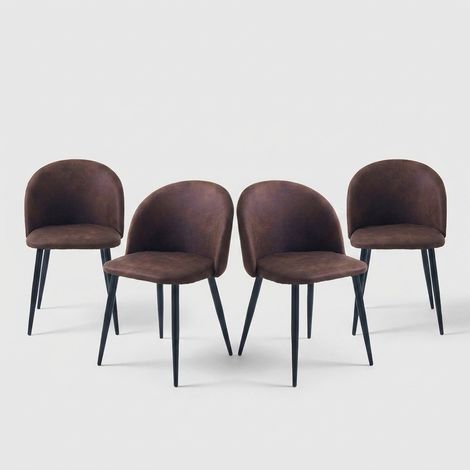 Juego de 4 sillas de comedor de microfibra marrón con patas de metal Louisiana Brown