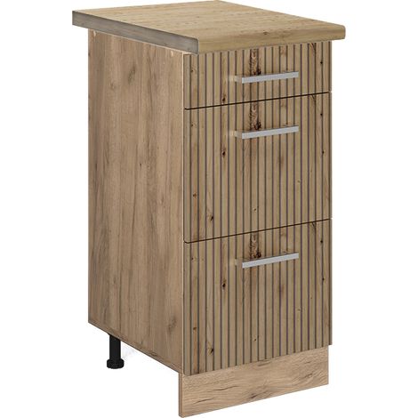 Mobiletto base per cucina R-Line, Rovere artigianale, 40 cm con cassetti, PL Rovere, Vicco