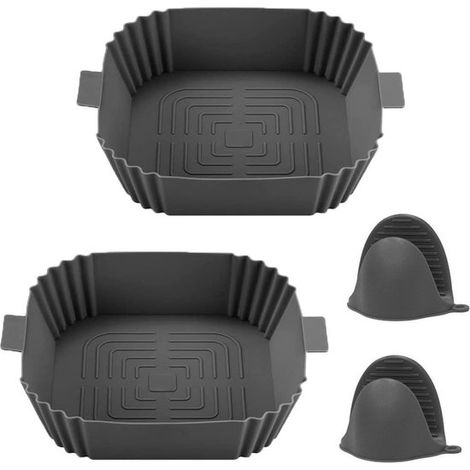 Contenitori in silicone per friggitrice ad aria, 2 pezzi, quadrati, 20 cm, accessori per friggitrice ad aria, alternativa senza BPA alla carta da forno, teglia con cestello, guanti da forno inclusi. (1/5)