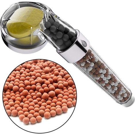Percolateur à Tourmaline Kit Rechargeable avec Bille 3-en-1 - Purifie, Détend et Adoucit l'Eau de Douche pour Peau et Cheveux - 21.5x7x11.5cm - 1 Bille Énergétique