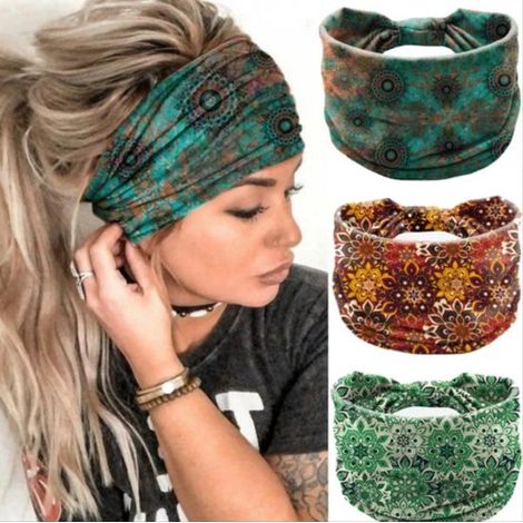 Set da 3 pezzi – Fasce larghe per capelli da donna – Accessori per capelli morbidi ed elastici in stile bohémien – Adatti per l'uso quotidiano, lo sport, le feste e il lavoro (1/5)