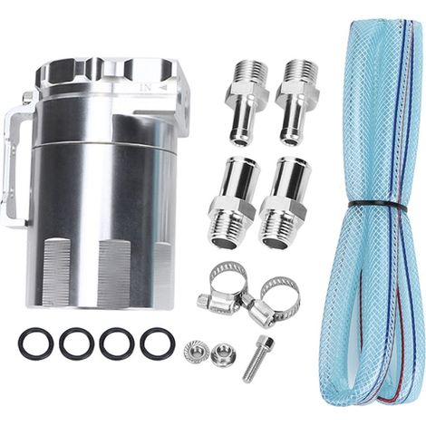 Réservoir de récupération d'huile moteur en aluminium, réservoir de reniflard, accessoires de Modification de voiture (argent) (1/5)