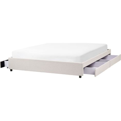 Bett mit Schubladen ohne Kopfteil Stoff PRADES 180 x 200 cm Hellbeige