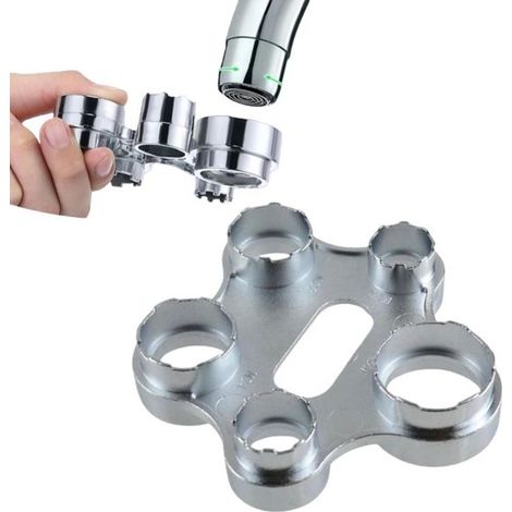 Aireador de grifo - Llave multifunción 6 en 1 - Llave para desmontar aireadores de grifo - Para controlar el flujo de agua - 8,5 x 8,5 cm (1/5)