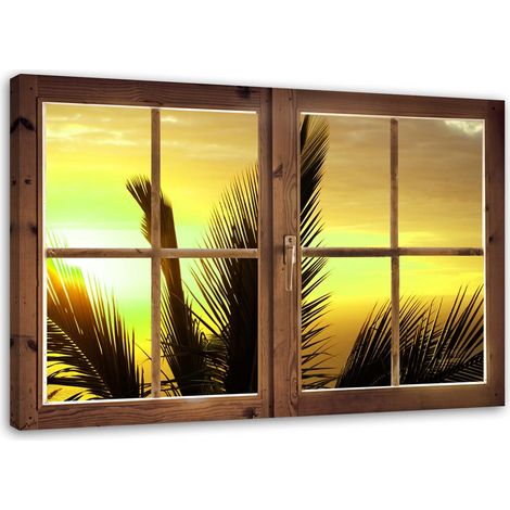 Tableau décoratif Palmiers Coucher de soleil fenêtre 100x70 (1/5)