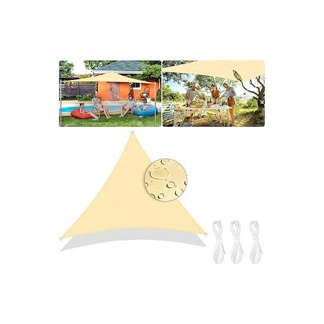 Vela parasol impermeable de 3 x 3 x 3 m, 90 % de protección UV, poliéster resistente al viento, con protección UV para jardín, patio, uso exterior, camping, color beige. (1/5)