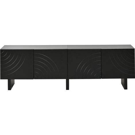 Meuble TV 180x40x55 cm – Noir mat texturé, 4 portes, structure bloc – Jusqu’à 75 pouces – Idéal pour salon moderne (1/5)