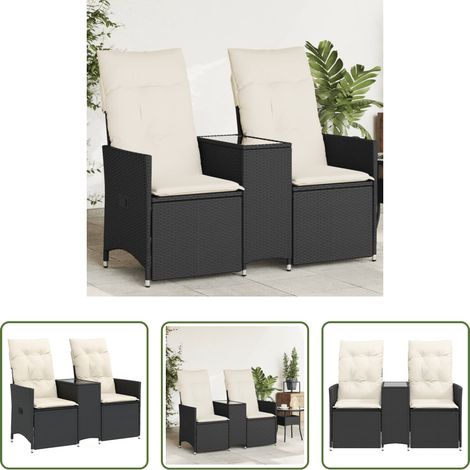 Gartensessel -  Gartensofa 2-Sitzer Verstellbar mit Tisch Schwarz Poly Rattan (1/5)