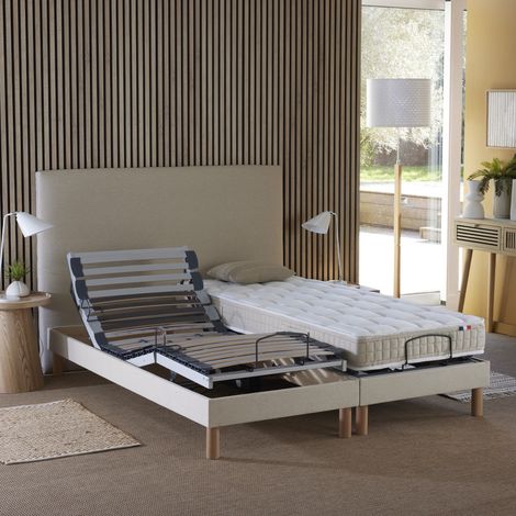 Lot de 2 lits électriques de relaxation multi lattes lisse Beige 2x90 x 200