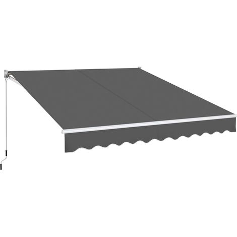 Yaheetech Tenda da Sole a Bracci Estensibili Avvolgibile da Esterno Balcone Finestra Porta Tettuccio Ristorante Tendalino a Scomparsa Manuale Resistente ai Raggi UV 300 x 250 cm/Grigio Scuro