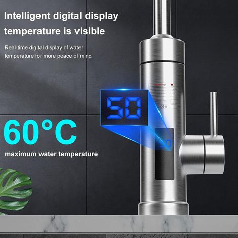 Robinet Chauffant Instantané, Robinet Electrique 3000W Chauffe-eau Instantané en acier inoxydable LED Chaud et Froid Rotatif à 360 ° pour Cuisine et Salle de Bain (1/5)