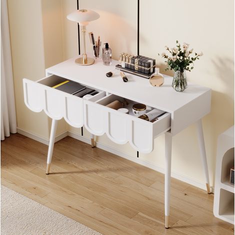 Tavolo da trucco bianco con 2 cassetti, struttura in metallo, 100x40x76 cm DESVIAE (1/5)