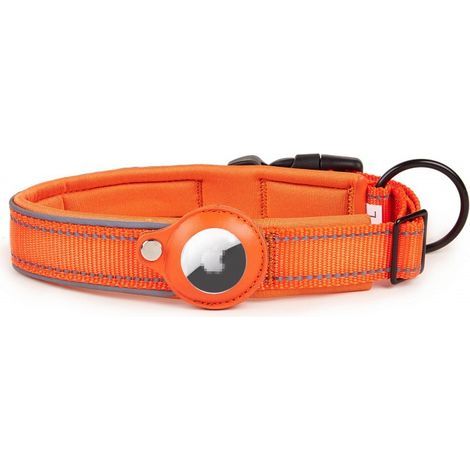 Padded Dog Collar for AirTag, Reflective Dog Collar for Apple AirTag, Integrated Air Tag for Small, Medium, Large Dogs, [Orange - Size M] (1/5)