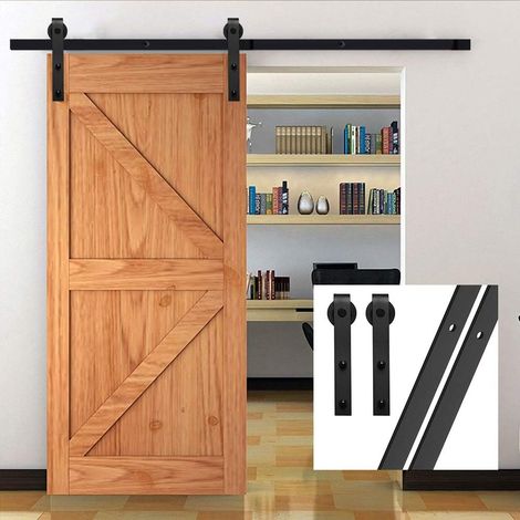 1,83M Quincaillerie Kit de Rail Suspendu Porte Coulissante Ensemble Industriel Hardware kit pour Porte Suspendue en Bois Système de Porte avec Roulettes et Rail