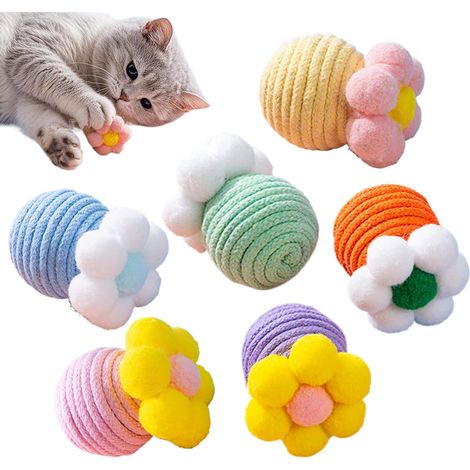 Katzenspielzeug - Seilspielzeug für Katzen, 6-teilig mit Glöckchen und Kratzbaum zur Beschäftigung und Bewegung von Kätzchen, Jagdspiel für drinnen und draußen. (1/3)