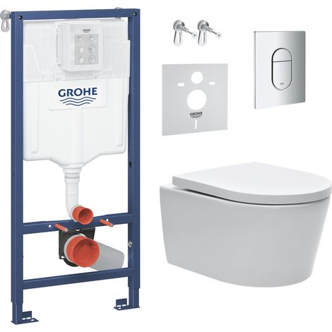 Grohe Pack WC bâti support Solido 113cm + Cuvette SAT rimless fixations invisibles + Abattant softclose + Plaque chrome (ARENASATFS)