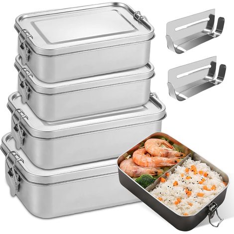 Fiambrera Bento de acero inoxidable, juego de 4 (550/550/850/1400/2400 ml) Fiambrera de acero inoxidable, fiambreras Bento con 2 compartimentos extraíbles, fiambrera para la oficina