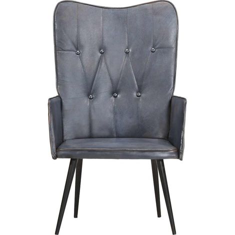 Maison Exclusive - Poltrona Wingback Grigia in Vera Pelle (1/5)