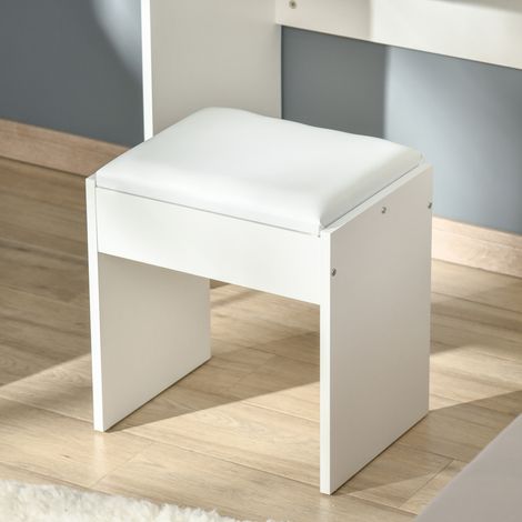 Coiffeuse Blanche Moderne avec Miroir Pliant, Bureau de Maquillage incluant Tabouret, Rangement 4 Tiroirs, Meuble en MDF 80x40x79 cm