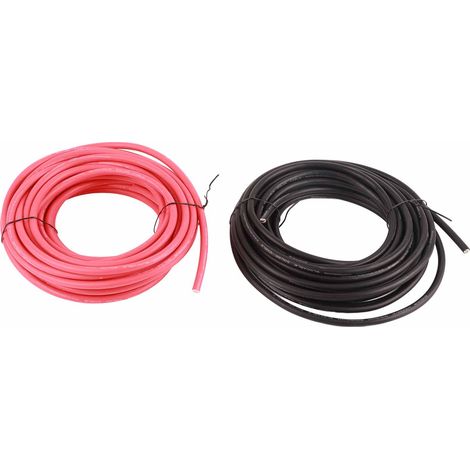 2 câbles solaires 10mm² 20m (10m chacun) gaine XLPE cuivre étamé double isolation résistant haute température pour installation photovoltaïque (1/5)
