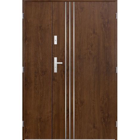 Porte d'entrée double GAMO 120x200 cm noyer - Poignée et serrure : Sans - Poussant: Gauche