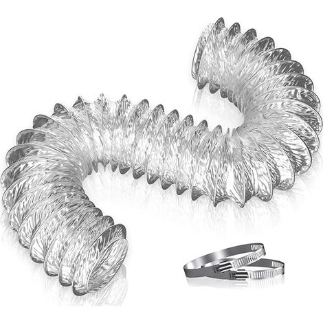 Hon&Guan Tuyau de Ventilation Flexible 108mm Interno/ 110mm Esterno fino a 2 metri, 6 Couches Morsetto per Tubi Flessibili pour Climatiseur Mobile, Sèche-linge, Hotte aspirante, Ventilation (Argent) (1/5)