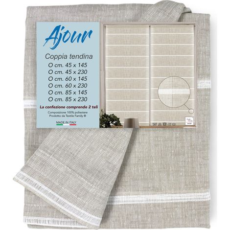 COPPIA tendina VETRO MODERNA larga 45 o 60 o 85 Ajour Beige COPPIA (2 TELI) CM. 45X145