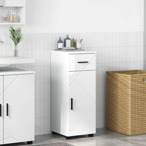 Meuble de salle de bain avec rangement, bois d’ingénierie, blanc brillant, 30 x 35 x 80 cm - PANGIVO (1/5)