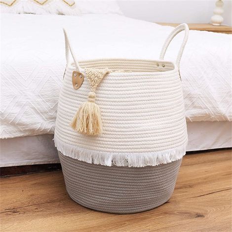 Panier De Rangement - Corde De Coton - 30 X 38 Cm - Gris - Pour Jouets Vêtements Couvertures - 1 Pièce (1/5)