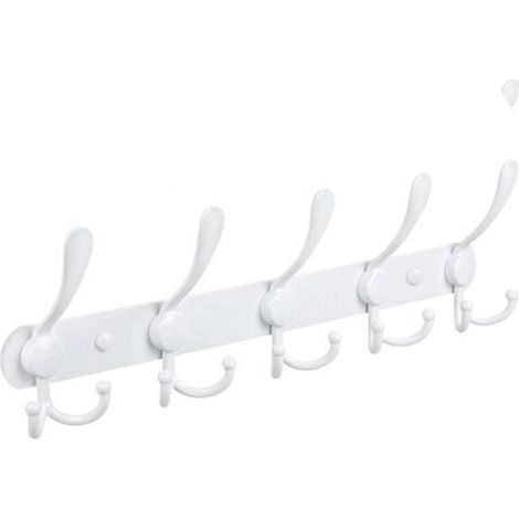 Wall Coat Rack, Wall Hooks - Extra Strong Stainless Steel, 5 Hooks, Coat Rack for Coats, Hats, Towels, Entryway, Bathroom(White) (1/5)