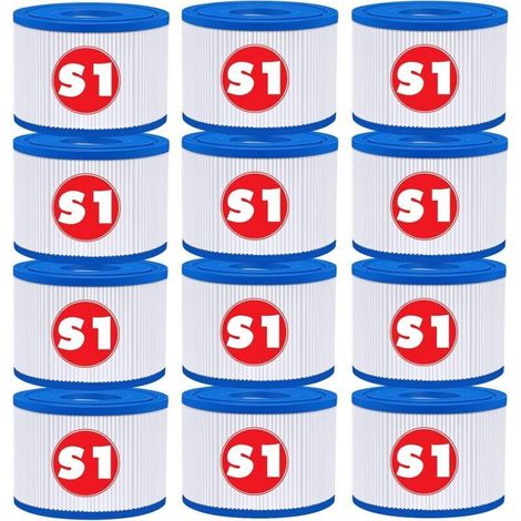 Lot de12 S1 Filtre pour Spa, 10.6cm x 4.5cm x 7cm,S1 Filtre Cartouche Piscine Filtrantes,Cartouche S1 Filtrante-Compatible avec Intex 29001E Spa,Cartouche Filtre Spa pour Intex S1 Reutilisable (1/5)