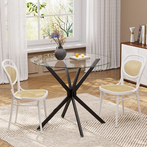 Runder Esstisch Glas und Metall Schwarz 90x90x78 cm