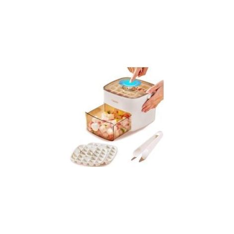 Bac à glaçons avec couvercle, en silicone comestible (avec récipient), 48 compartiments double couche, facile à retirer, pour refroidir le café, le thé, les cocktails et le whisky (beige) (1/5)