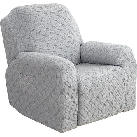 Housse extensible pour fauteuil inclinable, housse de canapé inclinable 1 place avec poche latérale, pour fauteuils de relaxation et de massage, ensemble jacquard 4 pièces (gris clair)
