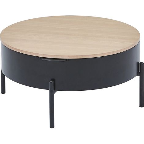 Tavolino con piano rialzabile in MDF e metallo - Nero e naturale - NIMORA