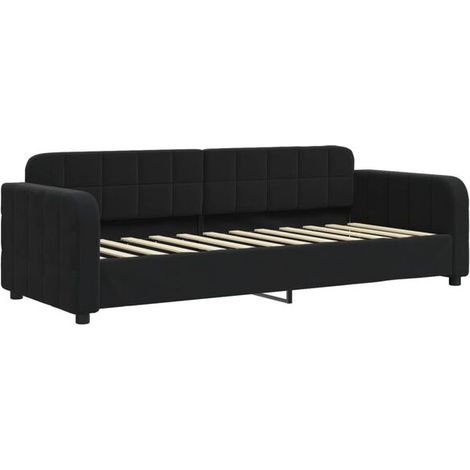 Canapé-lit en velours noir (matelas non inclus), 80 x 200 cm (1/5)
