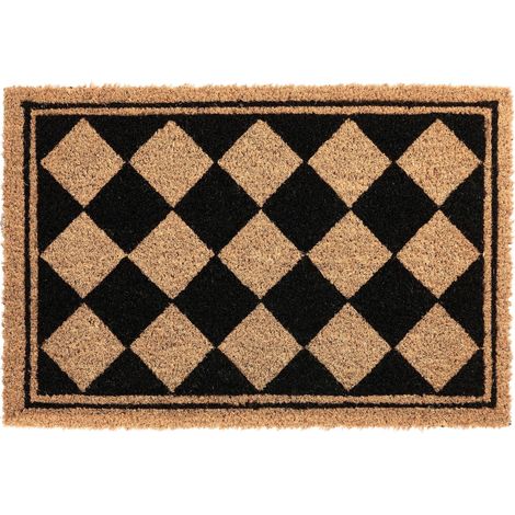 Doormat Beige and Black Coir with Anti-Slip Bottom 40 x 60 cm Anti Slip Decoration Diamond Pattern Welcome Mat CARDONA (1/5)