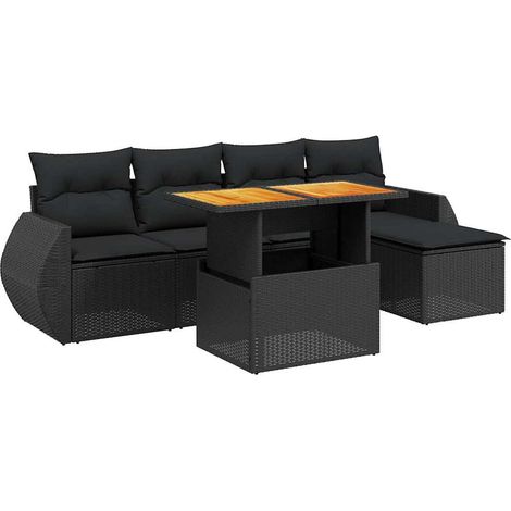 Maison Exclusive - Salon de jardin 6 pcs avec coussins noir résine tressée (1/3)