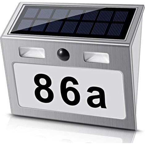Numéro de maison à éclairage solaire avec 7 LED, numéro de maison solaire Lampe de numéro de maison solaire avec interrupteur crépusculaire Détecteur de mouvement en acier inoxydable, respectueux de l