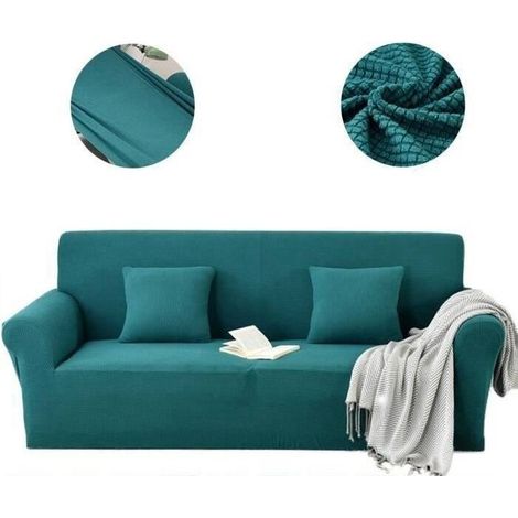 Housse de canapé extensible 145-180 cm – Couleur cyan – Polyester et spandex – Antibactérienne et lavable en machine (1/5)
