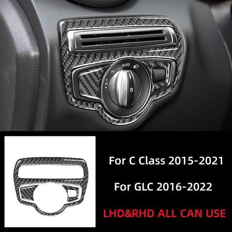 (noir) Compatible avec Mercedes-Benz Classe W205 C180 C200 C300 C GLC : garniture de bouton de commutateur de phares en fibre de carbone, autocollant et accessoires (1/5)