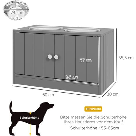 Erhöhte Futterstation mit 2 Edelstahlschüsseln und 44 L Stauraum, Magnettüren, für große Hunde, Grau (1/5)