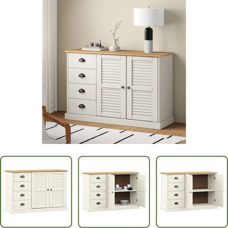 vidaXL Bois de pin - Buffet avec tiroirs VIGO 113x40x75 cm blanc bois massif de pin (1/5)